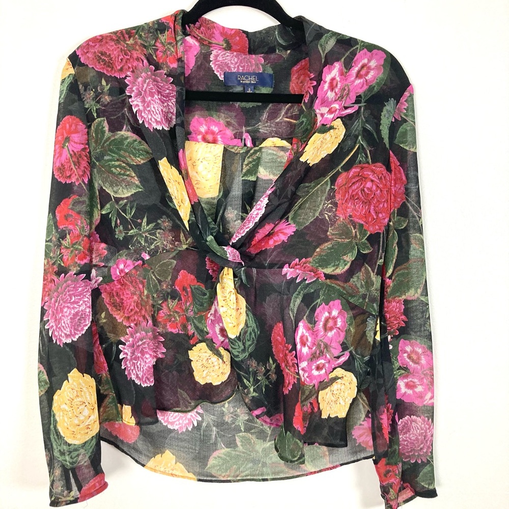 RACHEL ROY Vaughn Floral Twist Front Blouse, 0, NW